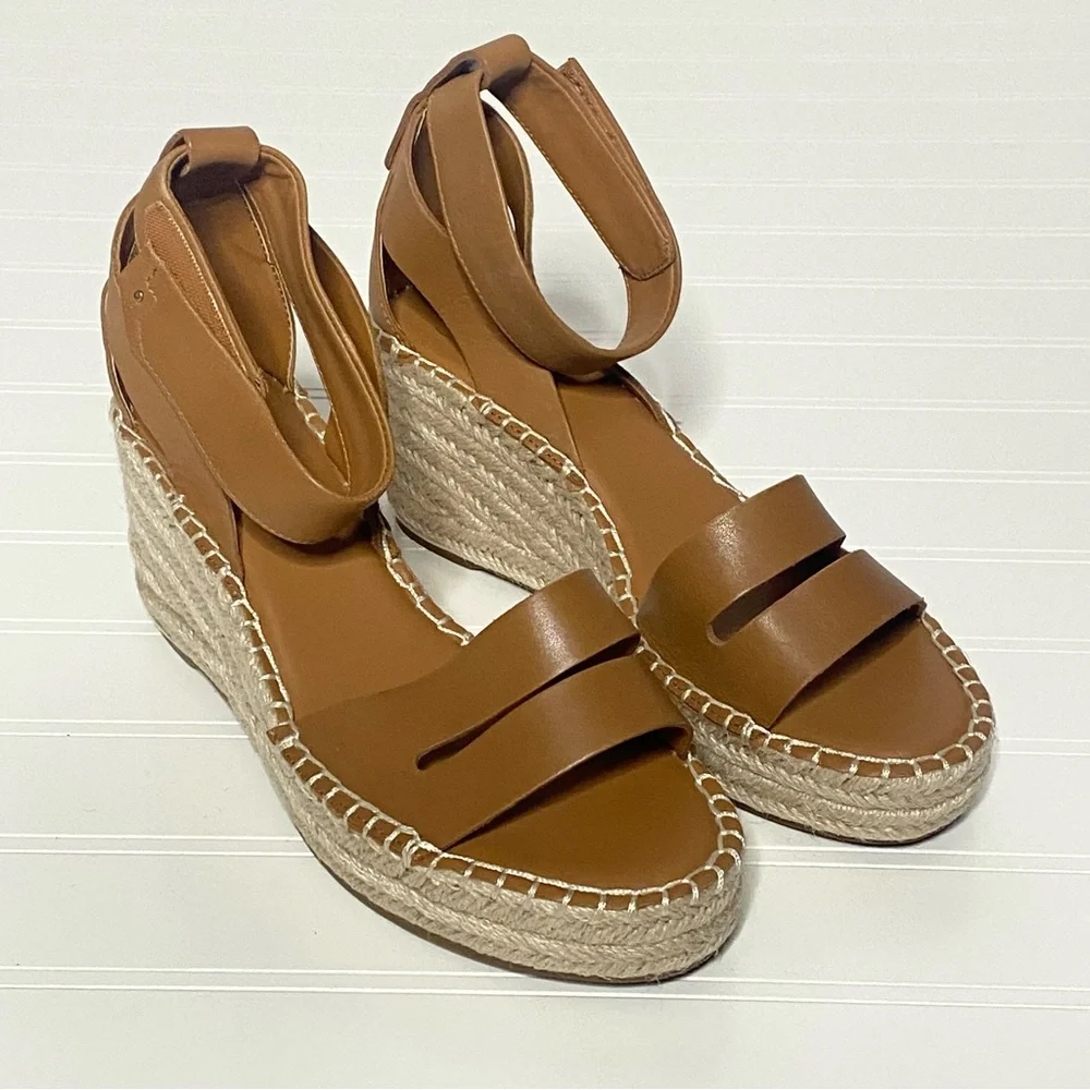 Franco Sarto Callia Wedge Sandals Tan Leather Espadrille • 8M